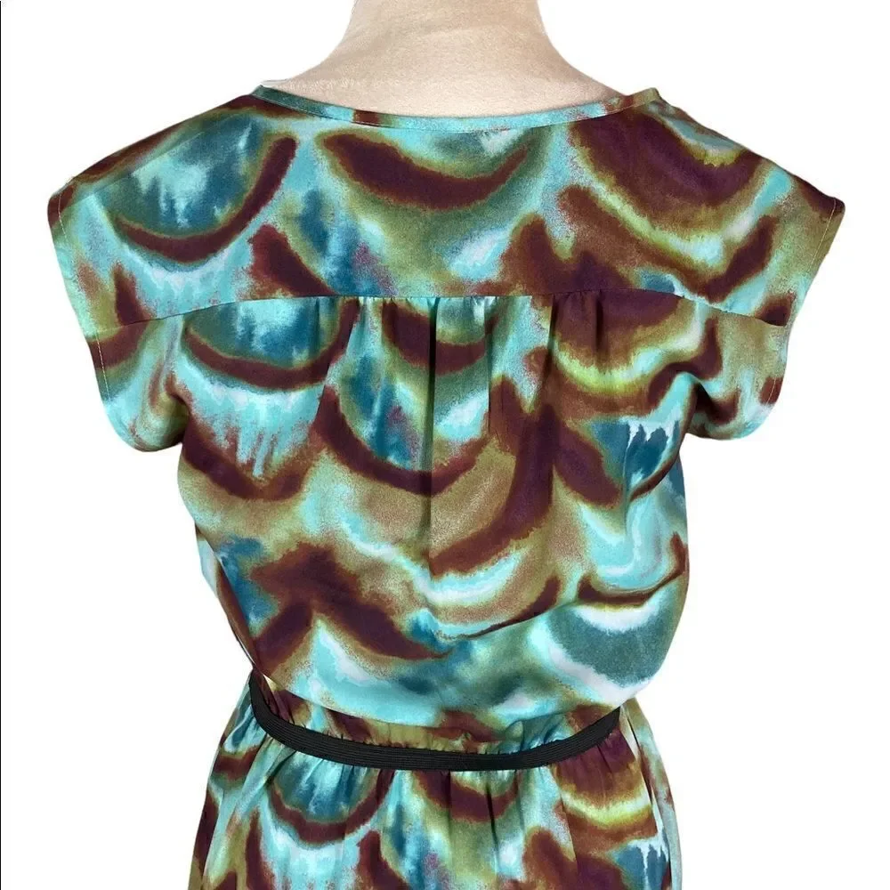 LOFT Green, Brown, & Deep Purple V-Neck Dress, Size 2‎